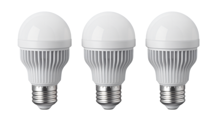 Three bright energy-saving LED bulbs arranged in a row