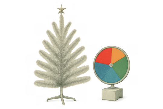 Vintage aluminum christmas tree with color wheel, a retro holiday decoration for festive celebrations