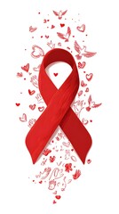 Stylized representation of a prominent awareness symbol featuring doves and hearts drifting around the central shape