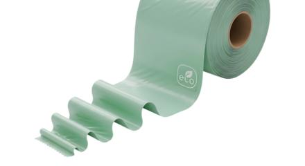 Roll of biodegradable plastic bags isolated on transparent background for waste