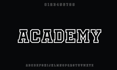 Academy Regular vector font alphabet with numbers