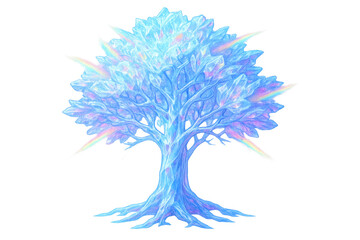 Naklejka premium Fantasy ice crystal tree glowing with iridescent light, drawing magical elements, transparent background