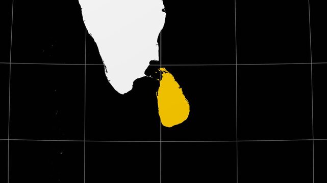 Sri Lanka map. Animated zoom into the country on the Globe in Black White color palette. Country logo animation. Map with meridians, parallels. Appealing video.