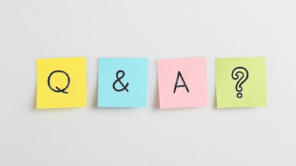 Q&A concept: A colorful array of sticky notes spelling out 'Q&A', the epitome of communication, questions, and answers