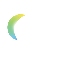 Abstract Gradient Crescent Shape with Soft Blue Green Yellow Hues Against a White Background