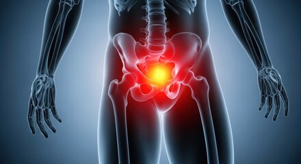 Human pelvis anatomy with highlighted pain area