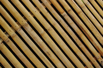 Close up of rustic bamboo fence showing natural texture and organic pattern