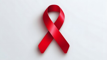 Glossy red awareness ribbon rendered three dimensionally against a clean light background