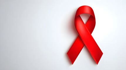 Vibrant red awareness ribbon rests against a clean, light gray background