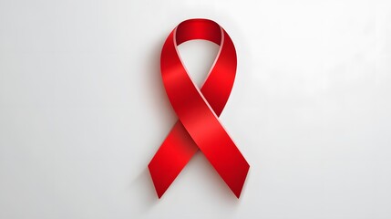 Bright red awareness ribbon symbol is prominently displayed against a light background