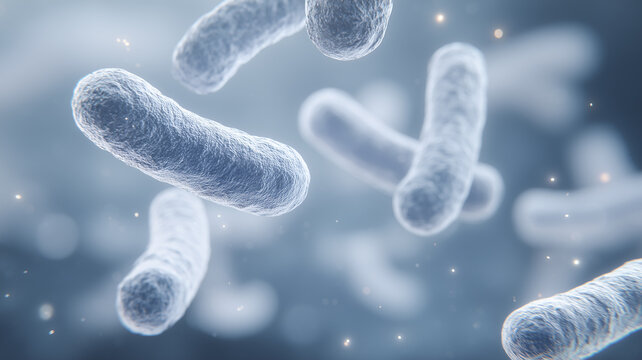 Beneficial probiotic bacteria in free suspension, conveying gut flora balance and digestive wellness
