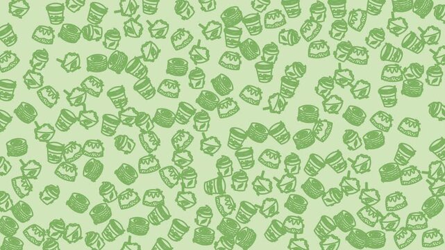 Animation food seamless pattern of stylized potted plants and apples suitable for kitchen decor, packaging design, textile prints, or botanicalthemed projects.