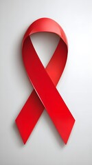 Glossy red awareness ribbon symbol rendered against a neutral background