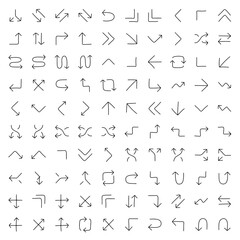 Hand Drawn Arrow Icon Set – Doodle Line Direction Symbol Collection with Curved, Straight, Turn, Loop, and Navigation Arrows for Infographic, UI, Presentation, and Graphic Design Elements