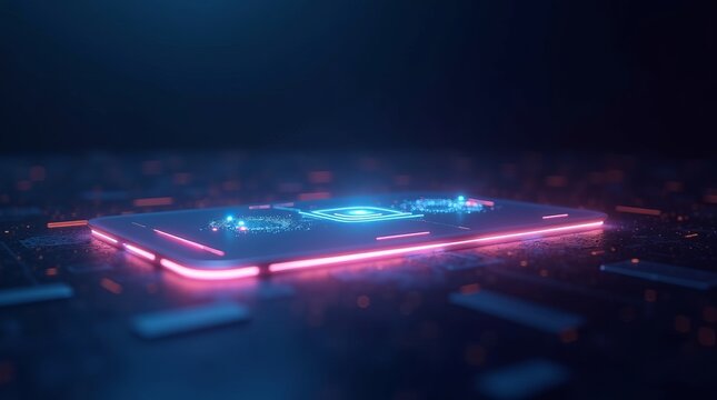 Futuristic glowing circuit board with digital elements