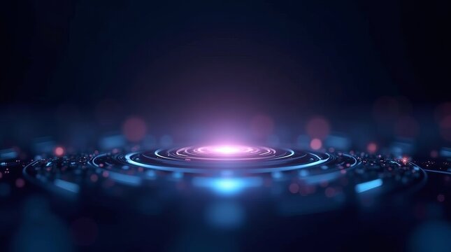 Glowing concentric circles with blue and pink light