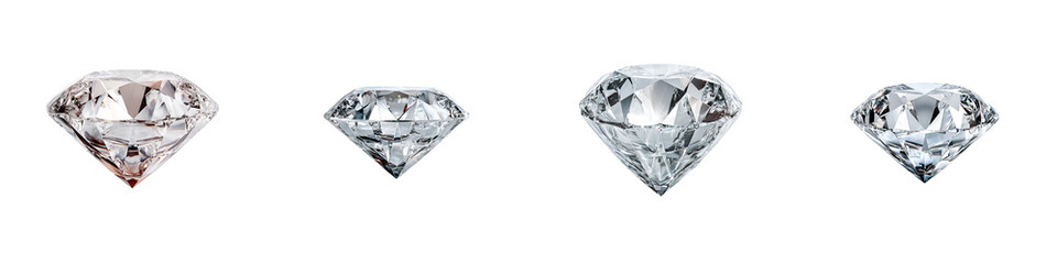 Sparkling Diamonds: Four Brilliant Gems on White Background