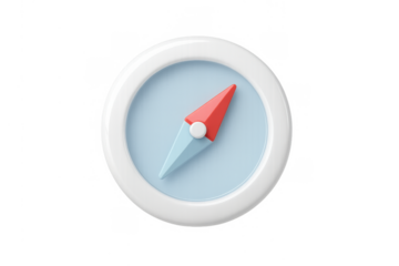 Compass needle pointing north showing direction, navigation, and location in a 3d interface icon