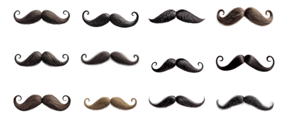 Various Styles of Artistic Mustaches for Creative Projects, PNG bundle collection, Isolated on Transparent Background