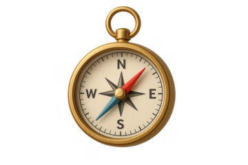 Golden vintage compass showing direction, navigation, exploration, and guidance for travel and adventure