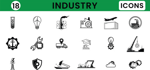 Collection of industry icons representing manufacturing technology and production processes