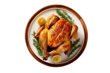 Overhead View of fried chicken on a plate on a transparent background