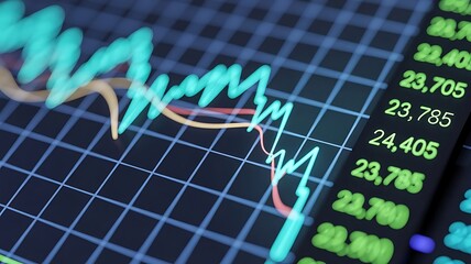 Fototapeta premium Close up shot of a digital stock market tracking graph follwing a recent crash in prices. 3D illustration