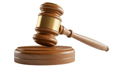 Professional wooden gavel with golden band symbolizing justice and law