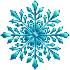 A stunning, complex damask snowflake design featuring a jewel-toned turquoise metallic gradient with sharp, geometric crystal facets. This vibrant symbol is perfect for modern winter holidays, luxury 