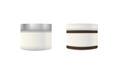 White and Brown Cosmetic Cream Jars with Silver and White Lids – Elegant Skincare Mockup Set
