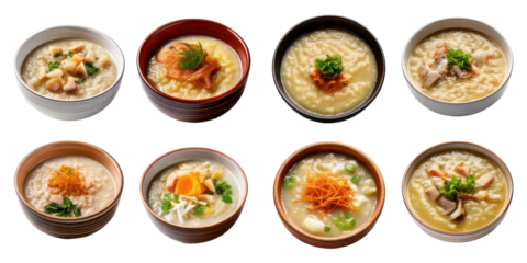 Assorted Bowls of Creamy Soup Delights,PNG set collection, isolated on transparent background
