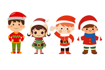 Group of Cute Christmas Elves
