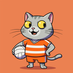 A cute cartoon kitten vector illustration of a funny domestic feline animal with black fur and a tail