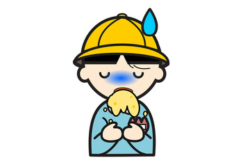 吐く帽子をかぶった幼稚園児の男の子