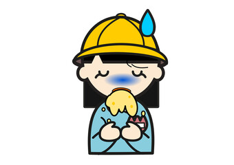 吐く帽子をかぶった幼稚園児の女の子