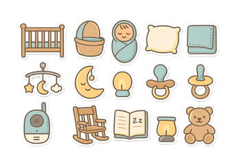 Cute baby accessories and nursery items with pastel colors