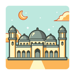 Cartoon Illustration of Black Dome Mosque