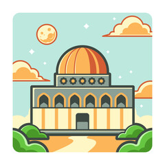Cartoon Illustration of The Golden Dome Mosque
