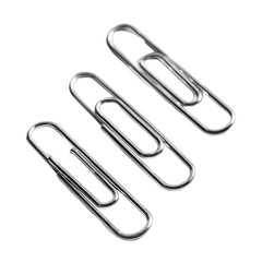 Three metallic paperclips arranged in a stack