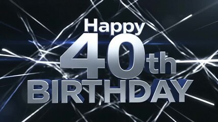 Elegant 3D text for a happy 40th birthday celebration with light effects