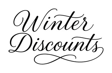 Elegant winter discounts calligraphy on white background