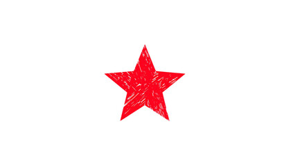 Obraz premium Vibrant Hand-Drawn Red Star Symbol with Scribble Texture, an Artistic Graphic Design Element for Recognition and Celebration on a Pure White Field