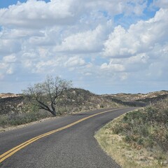 Road between sand dunes in Monahans Sandhills State Park, Texas