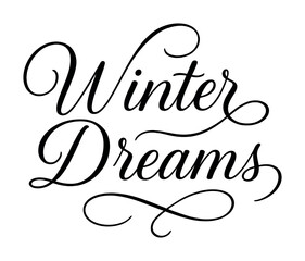 Elegant winter dreams calligraphy art with flourishes and swirls