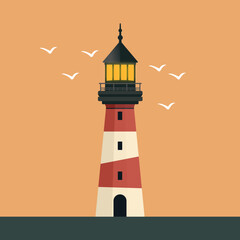 Flat Design Lighthouse Vector Illustration Coastal Navigation & Ocean Guide Graphic Icon