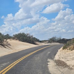 Road between sand dunes in Monahans Sandhills State Park, Texas
