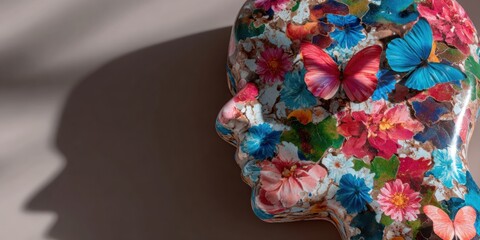 Premium Conscious Crafting Head Silhouette with Vibrant Blooms Inspiring Creative Thinking and Growth for Advertising Content