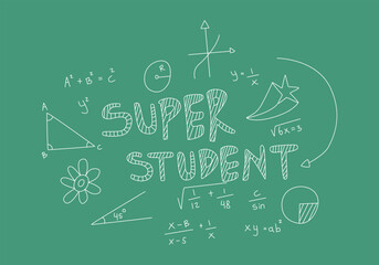 Realistic math chalkboard background illustration