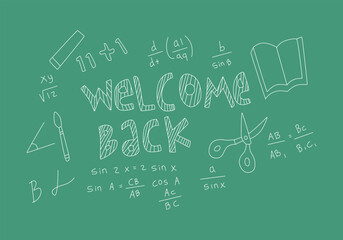 Realistic math chalkboard background illustration