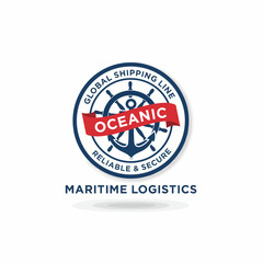 A nautical-themed graphic with a ship's wheel, anchor, and text elements, including a ribbon